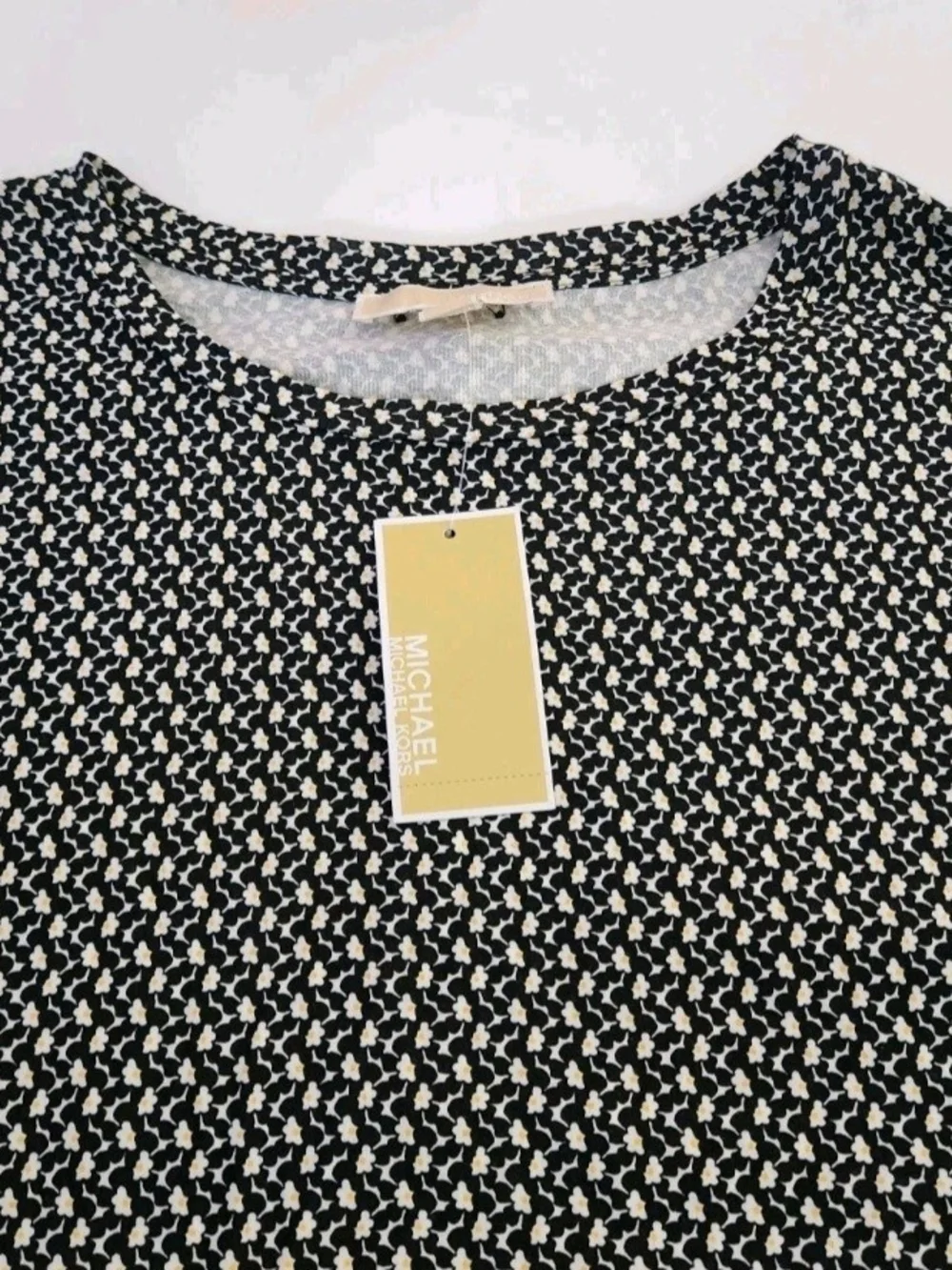 Michael Kors Women’s Black White Yellow Patterned Flutter Sleeve Top